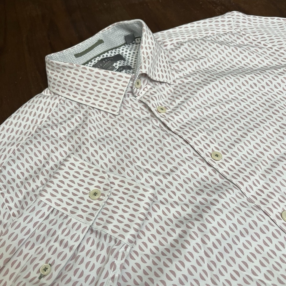 Ted Baker London Modern Fit Geometric Print Stretch Shirt Pink Mens 16 L